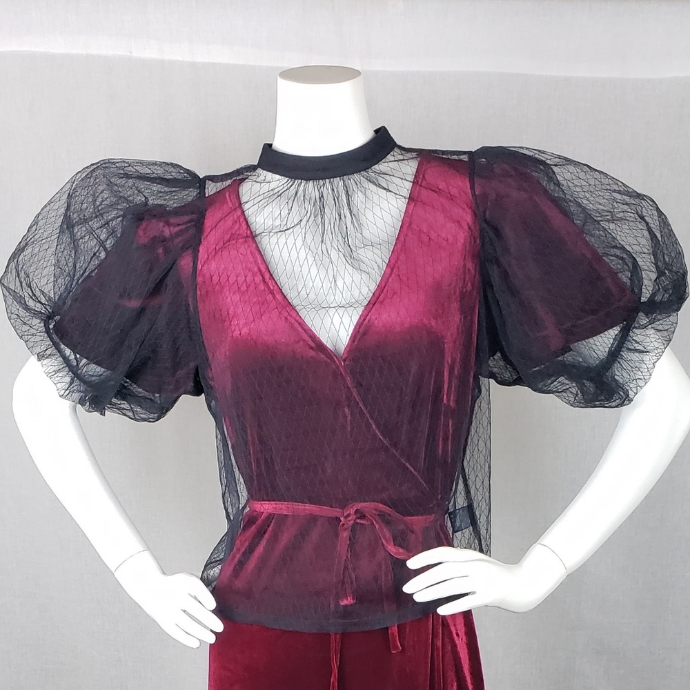 Blashe Blouse Top Black Sheer Mesh Puff‎ Sleeve M Whimsigoth Gothcore Witchy